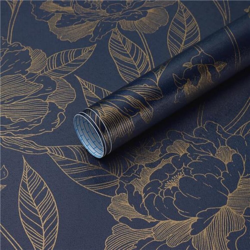 Peel and Stick Wallpaper Blue Gold Floral Modern